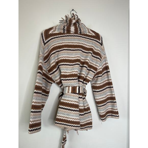 NEW Kujten Paris Zaina Cashmere Belted Waist Long Sleeve Jacket Brown Size: 1 - Picture 6 of 7